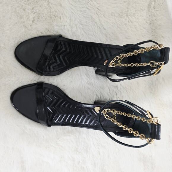 NEW Maje Feverlow Black Patent Leather Gold Chain Heart Heel Sandals EU 39 - Picture 6 of 15
